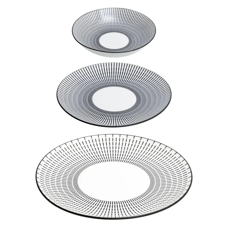 Servizio Piatti da Tavola Lunis in Ceramica Bianco e Nero - 18 pezzi