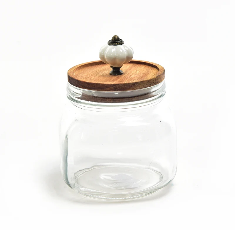 Barattolo in Vetro Trasparente con Tappo in Legno 11,5 x 15,9 cm