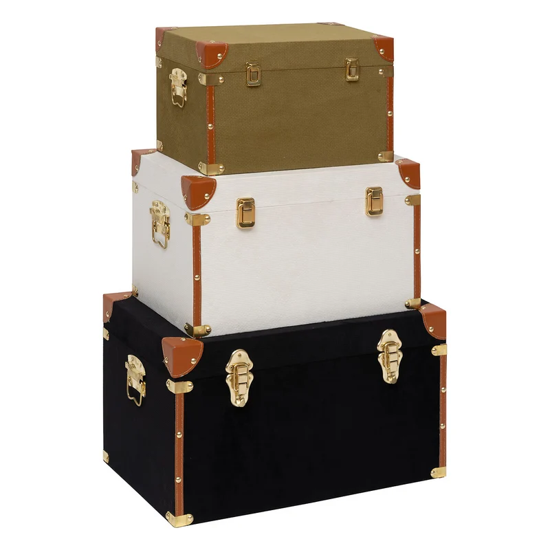 Baule Velluto e Legno Twis Bianco 45,8 x 28,4 x 25,5 cm
