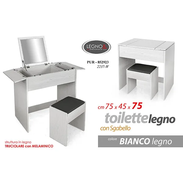 Toilette Con Specchio E Sgabello Bianco 75x45x75cm