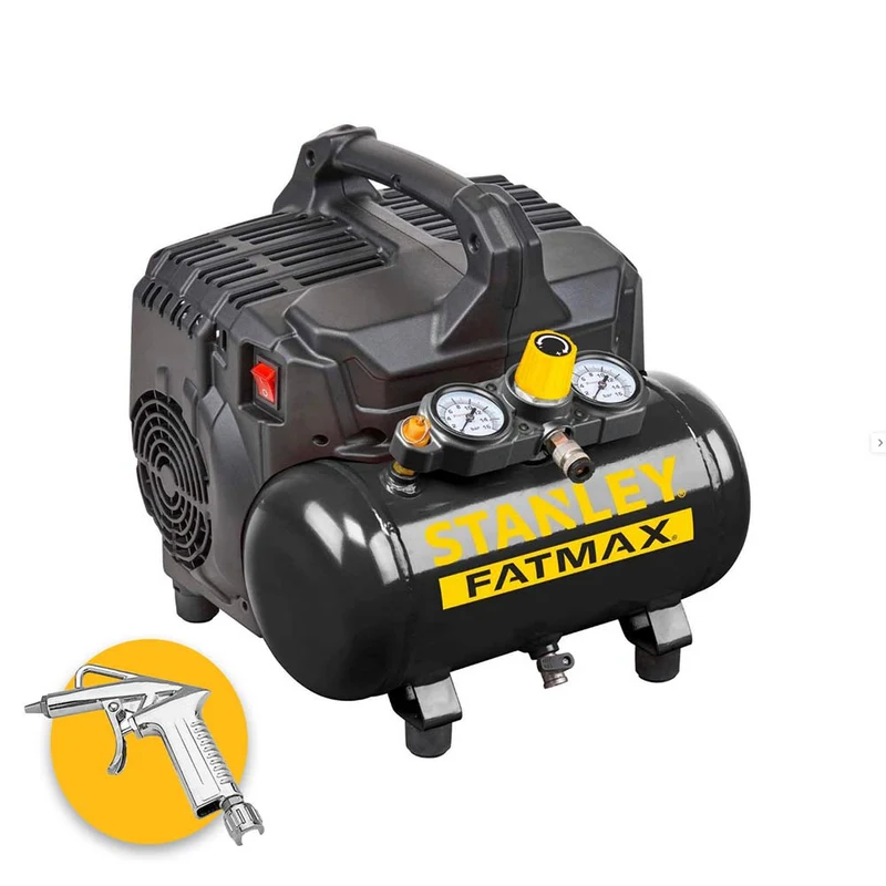 Stanley DST 101/8/6 - Compressore aria portatile molto silenzioso non lubrificato 6 litri