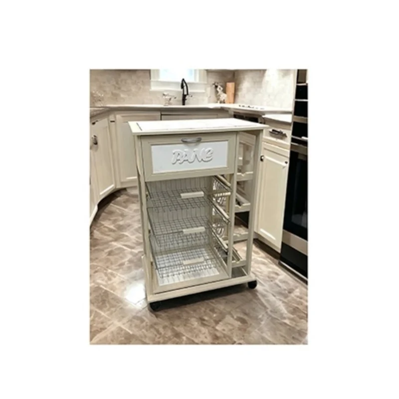 Carrello Da Cucina 3 Cesti E Portabottiglie Bianco