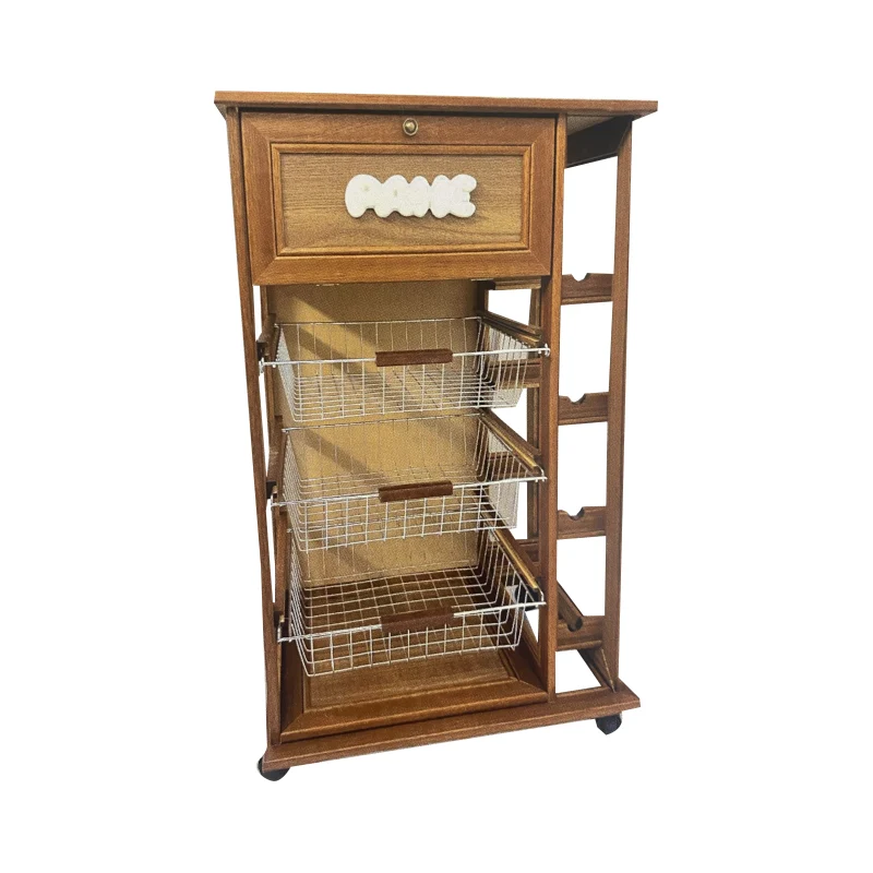 Carrello Da Cucina 3 Cesti E Portabottiglie Noce