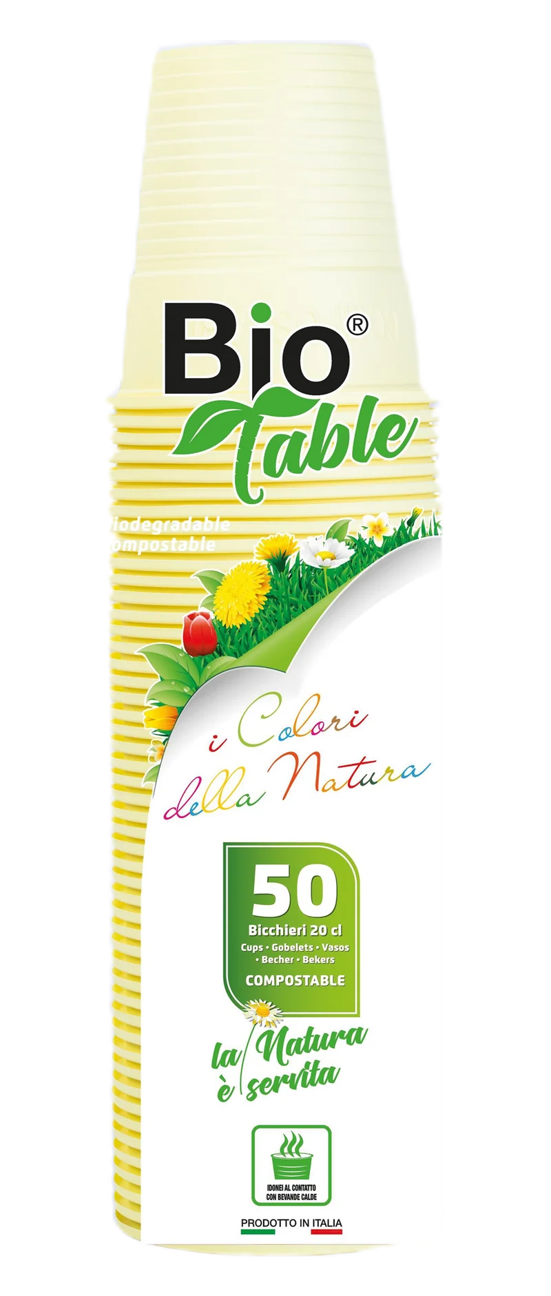 Bicchieri 100% Biocompostabili in Bioplastica Giallo 200 cc - 50 pezzi