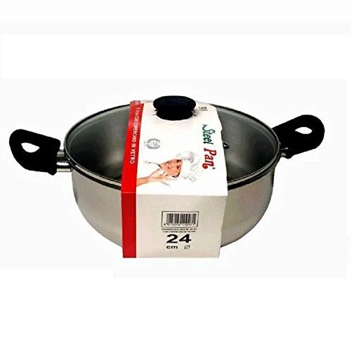 Tegame Acciaio 24cm Con Coperchio Vetro Steel Pan