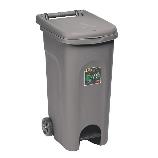 Bidone Con Ruote+Pedale Grigio 80lt Stefanplast