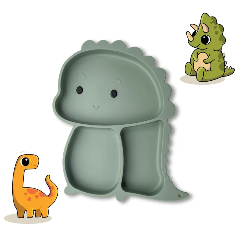 Piatto in silicone per bambini, con ventose, design dinosauro