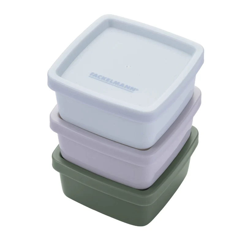 Set di 3 contenitori quadrati per snack, condimenti, spezie, frutta secca, 7 x 7 x 3,5 cm