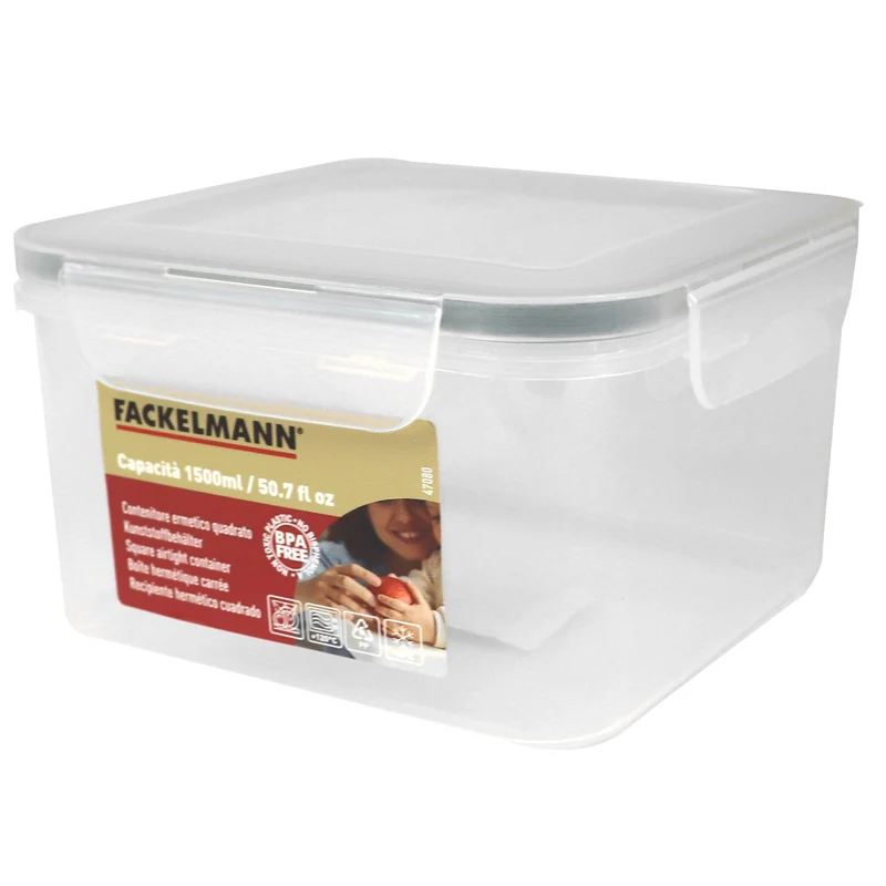 Contenitore ermetico, quadrato, 1500ml, 14,5x14,5x8 cm