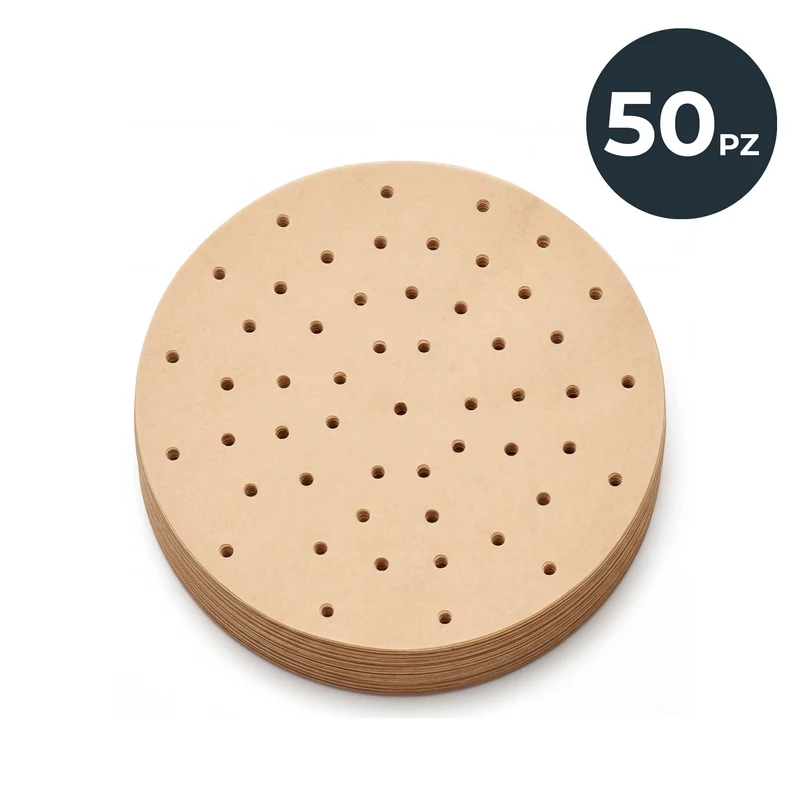 Stampi rotondi per friggitrice in carta forata, 50 pezzi, 22 cm