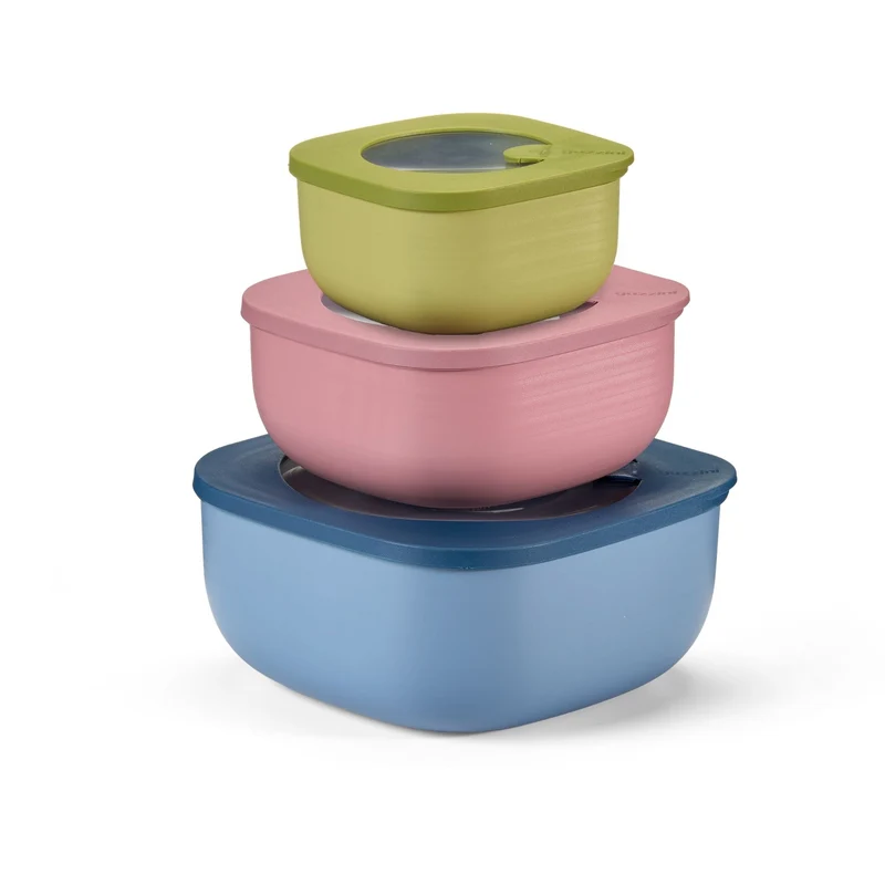 SET 3 SHALLOW CONTAINERS 'STORE&MORE BIO' "FOOD STORAGE" - SQUARE