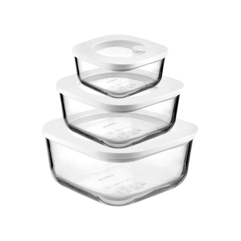 SET OF 3 LEAK-PROOF GLASS CONTAINERS 'STORE&MORE GLASS' "FOOD STORAGE"