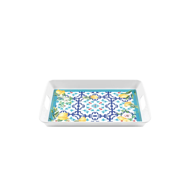 RECTANGULAR TRAY WITH HANDLES ''FLOWER&LEMON''