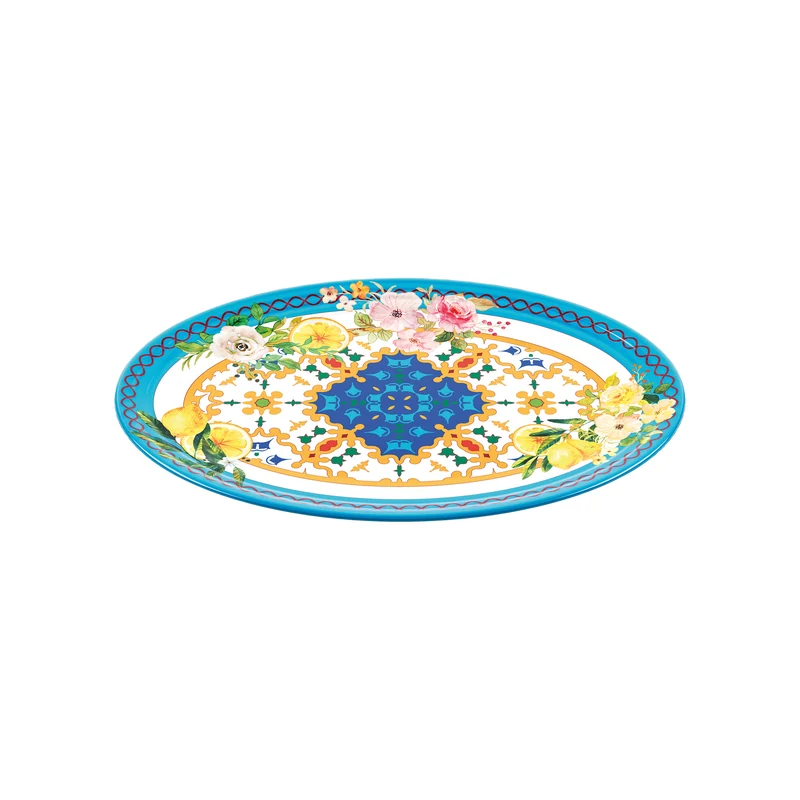 LARGE OVAL TRAY ''FLOWER&LEMON''