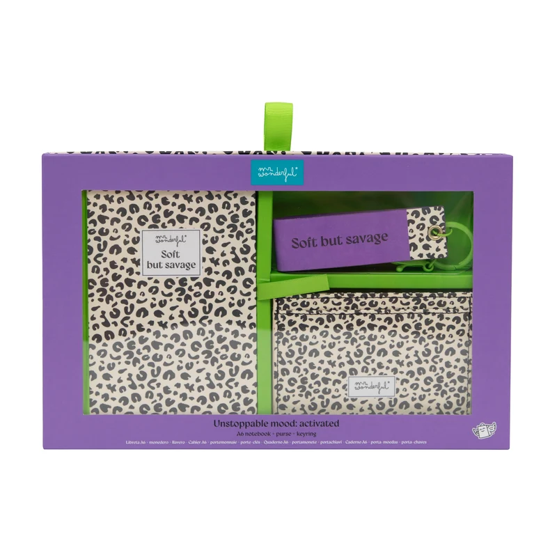 Set de libreta A6 + monedero + llavero - Animal print topos