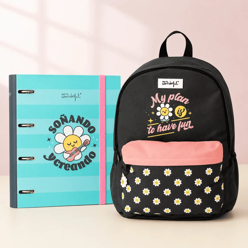 Set de mochila Margarita + carpeta con anillas - Negro