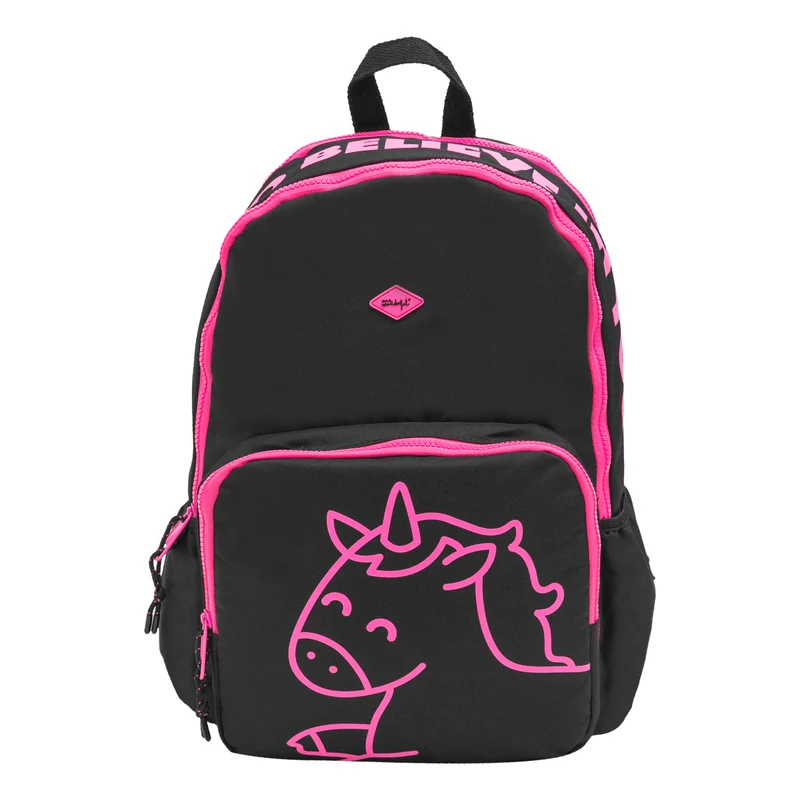 Mochila Unicornio doble cremallera negra - Time to believe in you