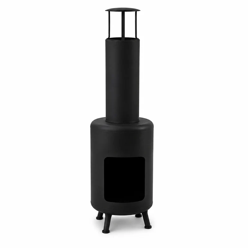 Caminetto da Esterno in Acciaio e Ferro Nero 30 x 30 x 105 cm