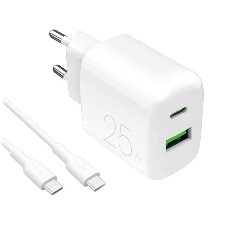 Kit Energia 25W USB‑A/USB‑C + cavo USB‑C