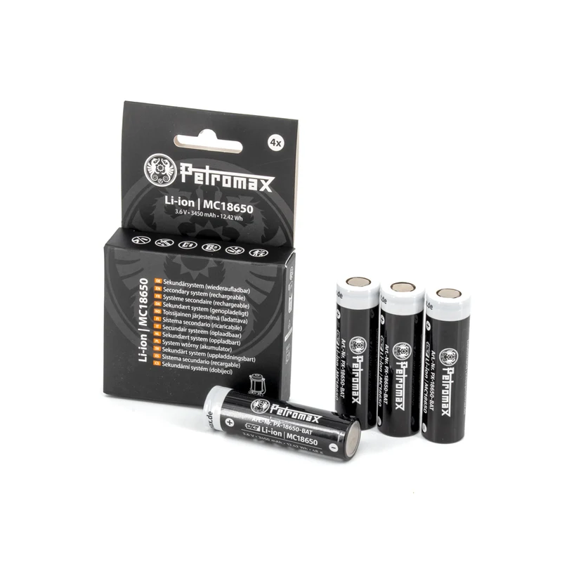 Rechargeable Li-Ion Batteries 18650 – 3.6 V, 3450 mAh - Pack of 4, unprotected