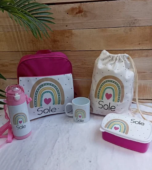 Set Zaino - Borraccia - Bicchiere - Porta merenda - Sacca canvas