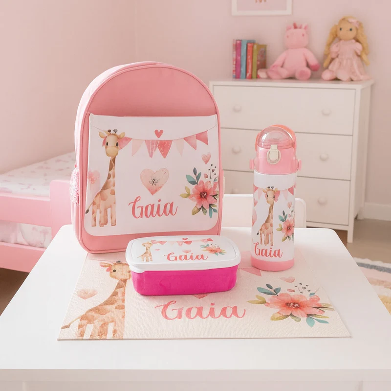 Set Zaino - Borraccia - Porta merenda - Tovaglietta in canvas