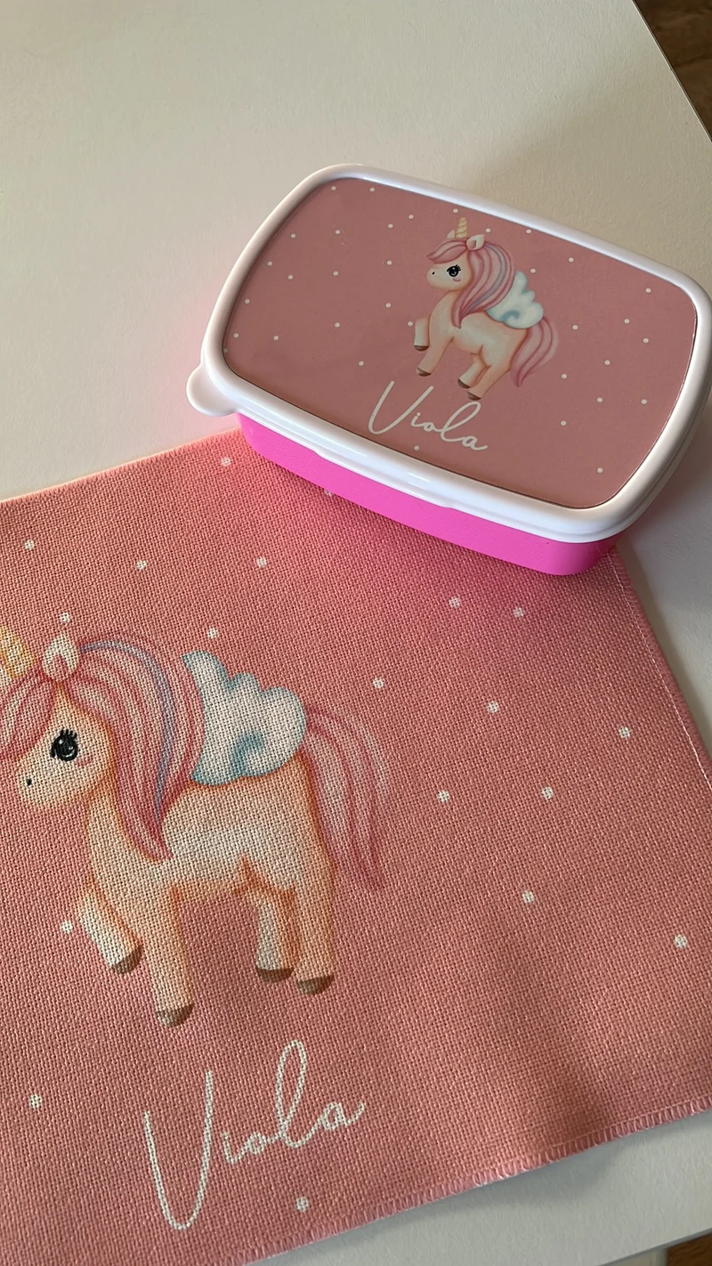 Set Portamerenda e Tovaglietta Canvas personalizzato con Unicorno