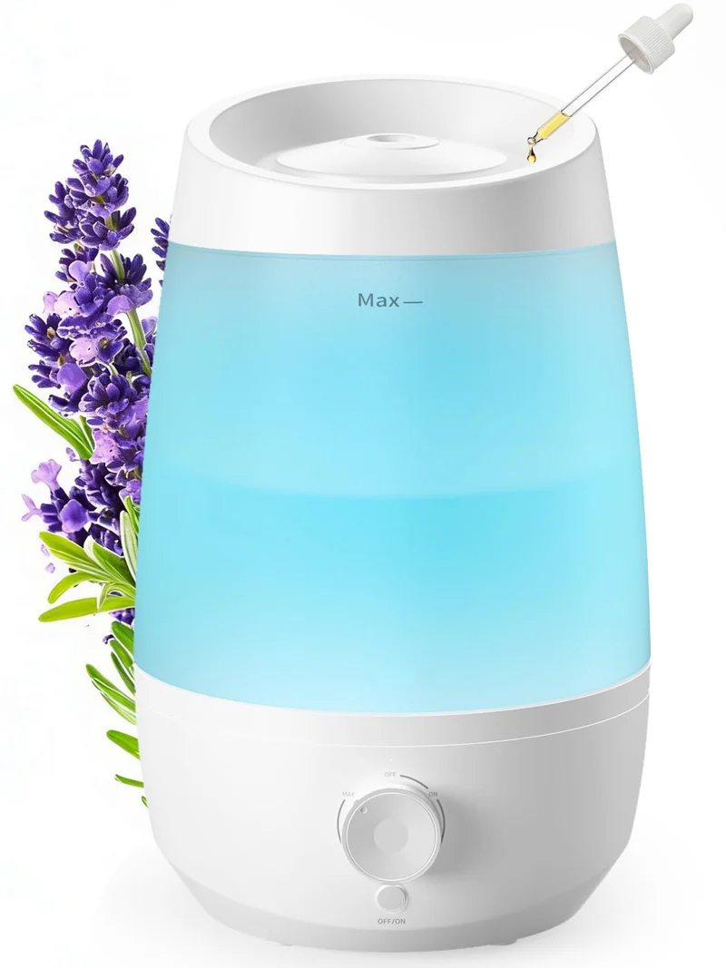 AROEVE Umidificatore Ambiente, 2,5L Umidificatore, 250 ml/h, 25H Diffusore di Oli Essenziali, Spegnimento Automatico, 25 dB Silenzioso per Neonati e Piante, Bianco