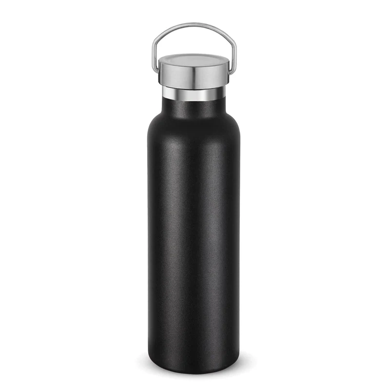 Volhoply 600ml Bottiglia in Acciaio Inox con Manico,Borraccia Termica Isolata a Prova di Perdite, Water Bottle a Doppia Parete Senza BPA, Bottiglie Sportive per Scuola,Lavoro(Nero, 1 set)