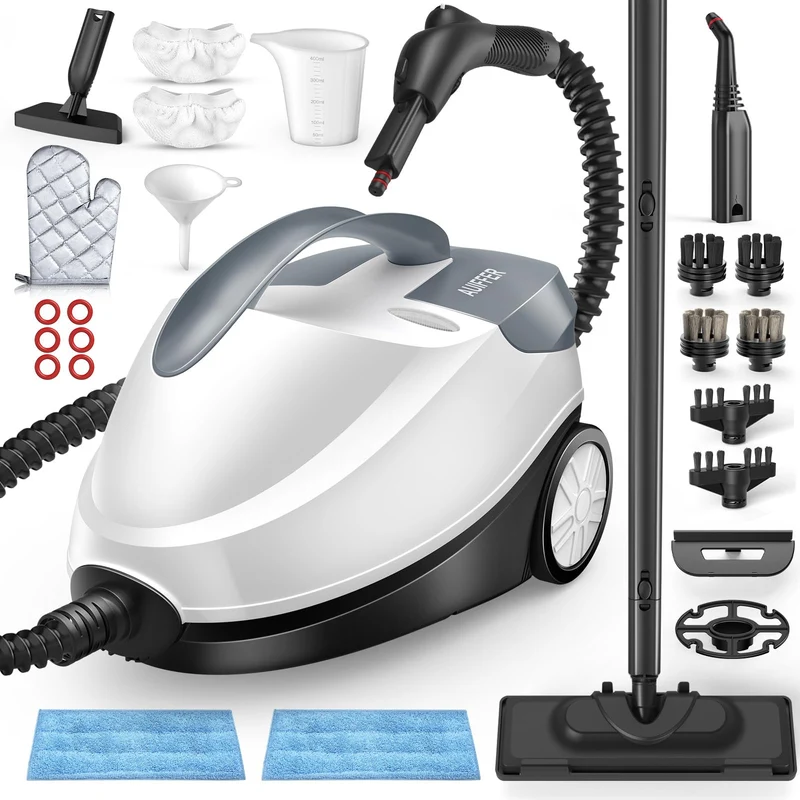 Pulitore a Vapore, 28 Accessori, 1,5 L 2000W, Pressione del Vapore 4 bar, Vapore Bloccabile, Potente Pulitore Vapore Casa per Rimuovere Sporco e Grasso da Pavimenti, Mobili Imbottiti e in Bagno