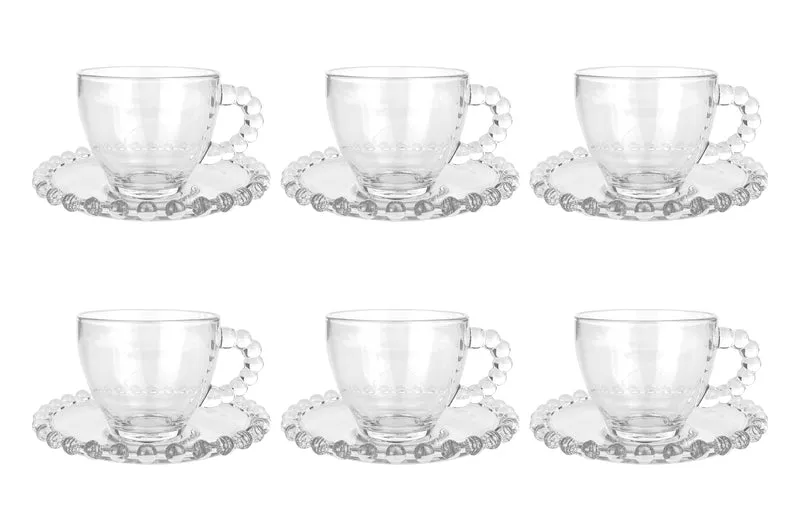 Set 6 Tazzine Tè Cappuccino 210 ml in Vetro con Piattino Eleganti Il Gruppone