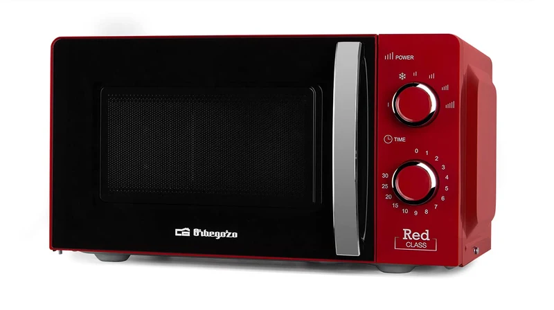Orbegozo MI 2121, Microonde, 700 W, 6 livelli di funzionamento, capacità 20 litri, timer fino a 30 minuti, programma di scongelamento, segnale di fine cottura, colore rosso