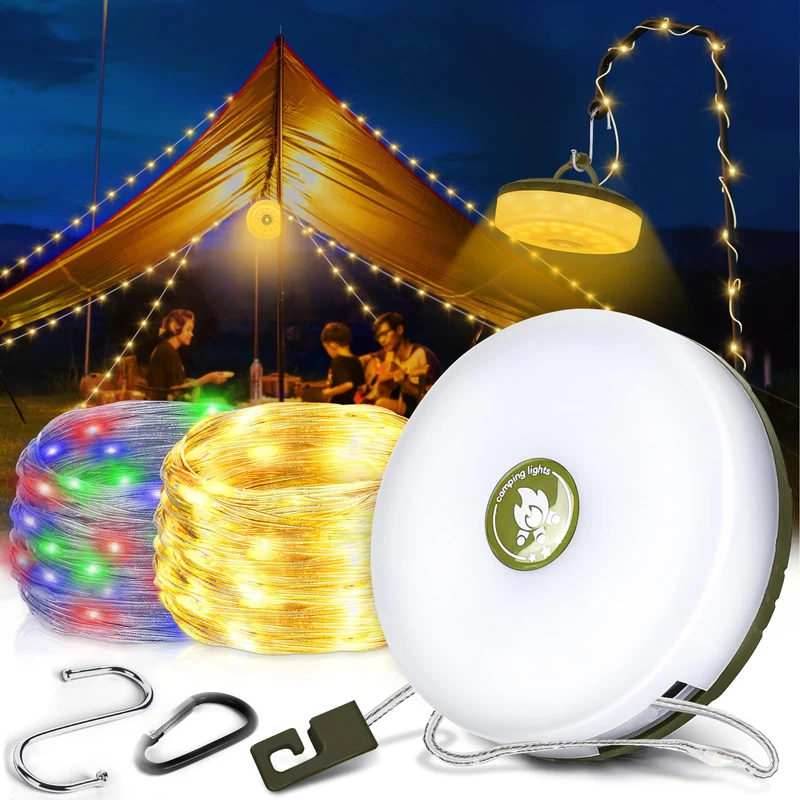 JONRRYIN Stringa di Luci da Campeggio, 10M Catena Luminosa da Campeggio Portatile, Stringa Luminosa Portatile con 8 Modalità di Illuminazione, Lampada da campeggio Ricaricabile per Esterni, Feste