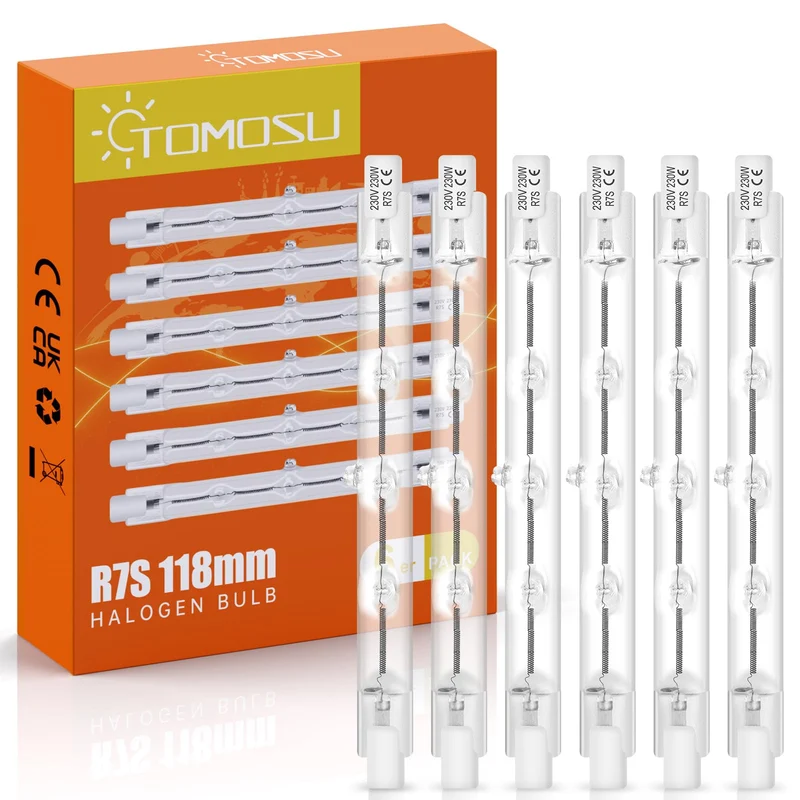 Tomosu 6 Pezzi Lampadina Alogena 118mm 230W, Dimmerabili Lampadine Alogene R7s 4650LM Bianca Caldo 2800K, J118 Lampadina Alogena Lineare per lampade da pavimento, luci del paesaggio, lampione