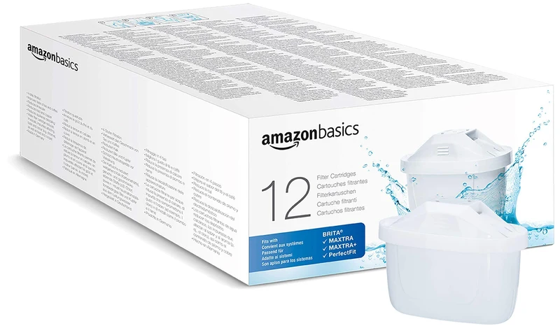 Amazon Basics Filtri per acqua, confezione da 12, adatto e compatibile con tutte le caraffe BRITA, incluse le caraffe PerfectFit e Amazon Basic