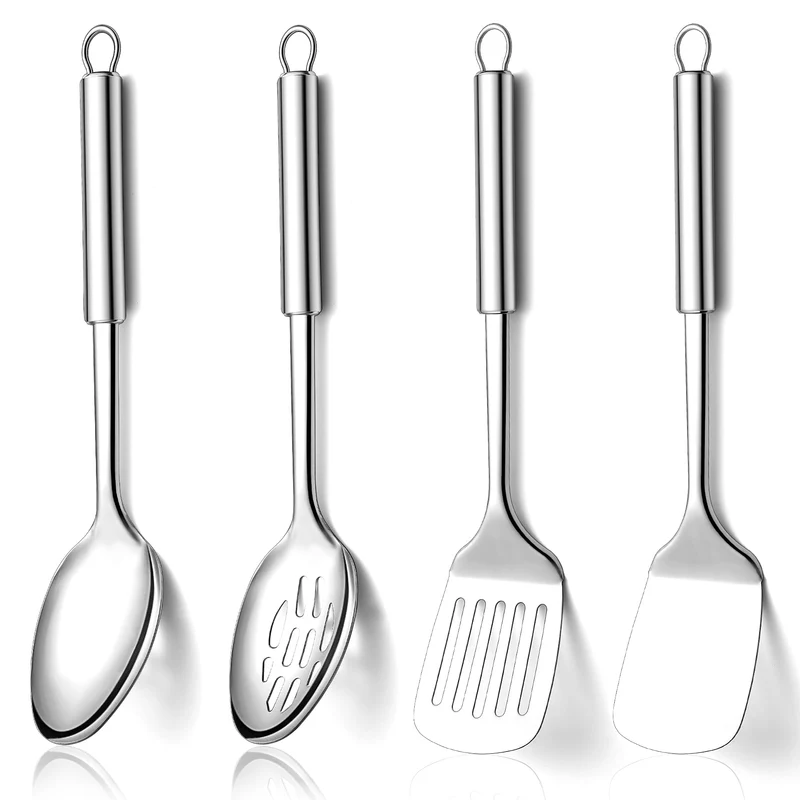 Homquen Utensili Cucina Set 4 Pezzi, Set di Utensili da Cucina in Acciaio Inossidabile, Set di Spatole per Utensili da Cucina, Mestoli Cucina, Accessori per Gadget da Cucina Essenziali per la Casa