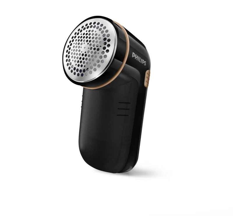 Philips Accessori Stiro Levapelucchi Alimentazione a Batteria, Contenitore Pelucchi Removibile, Spazzolina per la Pulizia, Schwarz/Gold