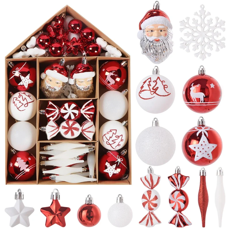 LEMESO Decorazioni Albero di Natale Rosse e Bianche Palline di Natale 70 pz Ciondoli Natalizi Addobbi Pendenti Ornamenti da Appendere Fiocchi di Neve Ghiaccioli