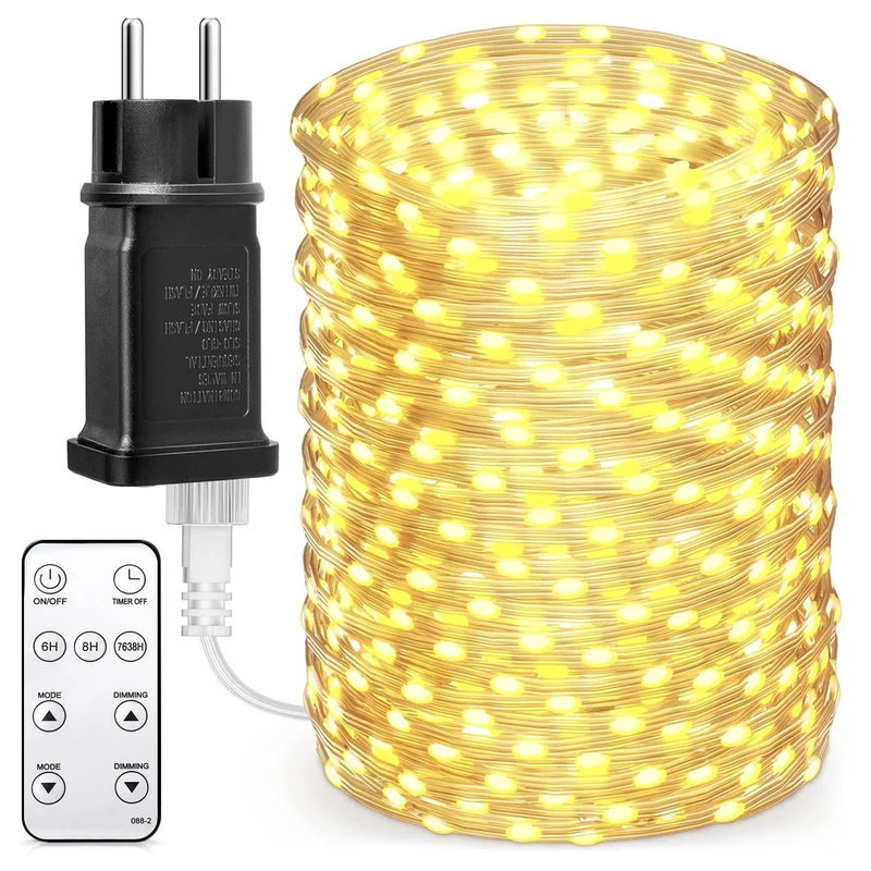 BESCOST Catena Luminosa Esterno 50 Metri 500 Led con Telecomando Luci Natale Esterno Luci da Esterno Impermeabile IP44 Lucine Led Decorative 8 Modalità per Giardino Albero Natale Festa