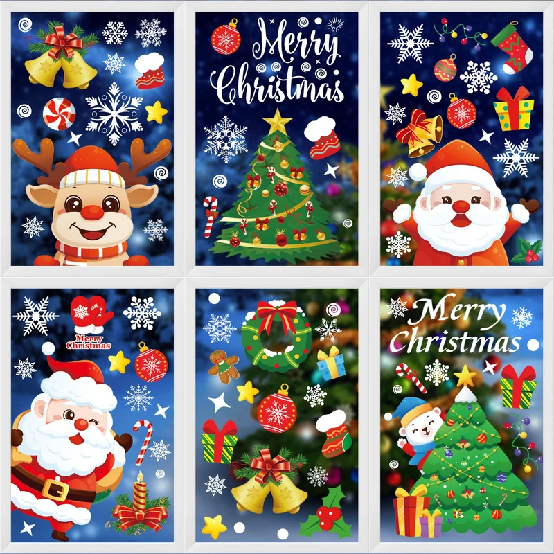 Moxled Adesivi Natalizi per Finestre, 162 Vetrofanie Natalizie con Fiocchi di Neve Renne Babbo Natale, Riutilizzabili Adesivo Statico PVC Adesivi per Decorazioni Natalizie Vetrine Porte Vetro Casa