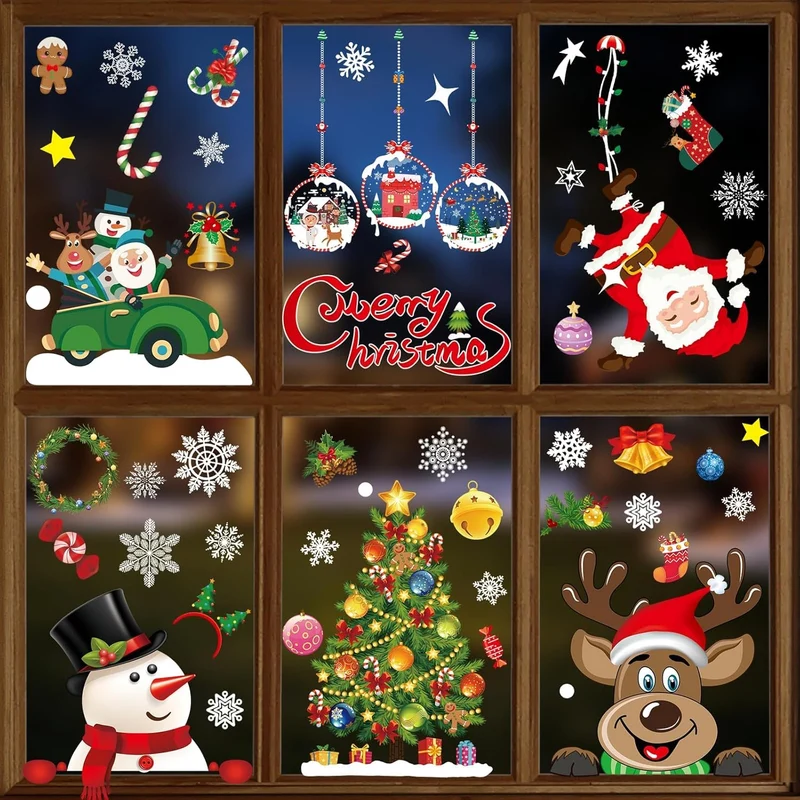 Bblike Adesivi per finestre di Natale 8 fogli window sticker decor fiocchi di neve fiocchi di neve immagini per porte, vetrine, frontali in vetro, decorazione natalizia riutilizzabile