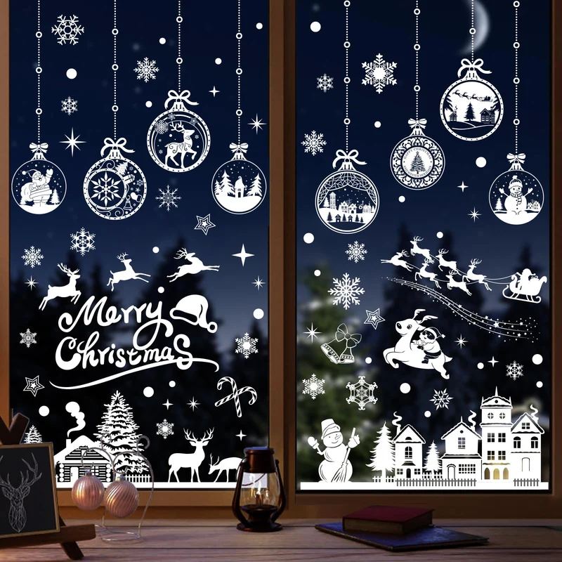 Baynetin Adesivi per Finestre di Natale, Bianche Vetrofanie Natalizie Finestre per Vetrine Removibili Stickers Natalizi Riutilizzabili, in PVC, per Natale Vetrofanie Decorazioni (10Fogli,245Pezzi)
