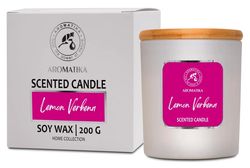 Candela Profumata di Limone Verbena 200g - Candela con Olio Essenziale di Verbena - Candela Alla Cera di Soia - Candele per la Casa - Aromaterapia - Candela Regalo - Idea per il Compleanno - Natale