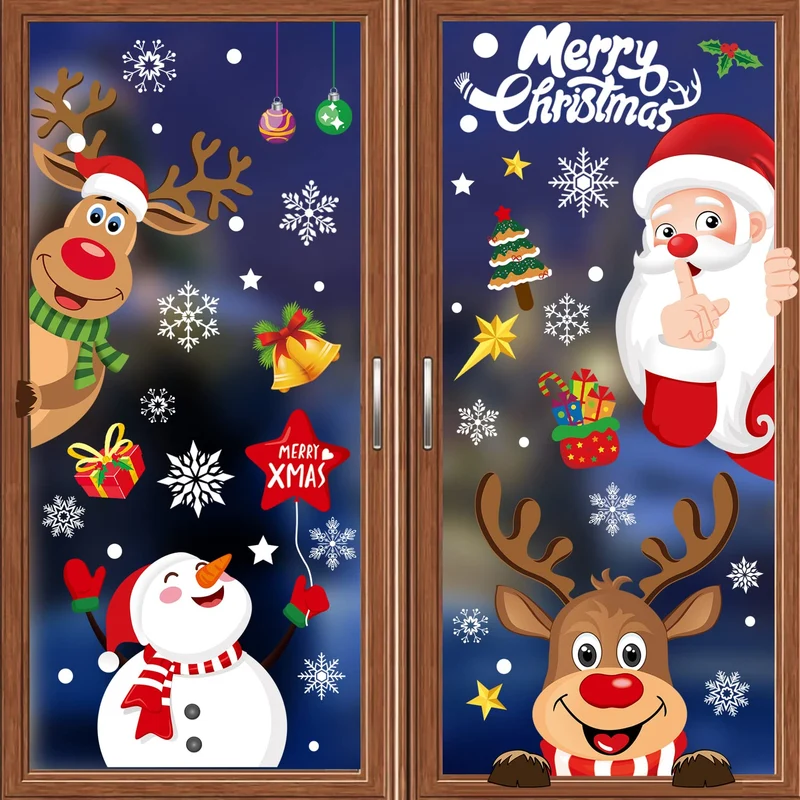 Adesivi natalizi per finestre, 256 pezzi, decalcomanie natalizie per vetro, riutilizzabili, double face, decorazioni per finestre, Babbo Natale, alce, pupazzo di neve, calze, albero di Natale e