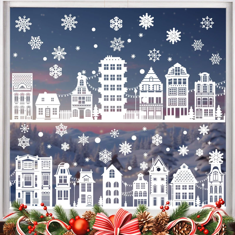 CHIHOLEN 137 immagini per finestre di Natale, bianco, decorazione natalizia con fiocchi di neve, autoadesive, per finestre riutilizzabili, in PVC su entrambi i lati