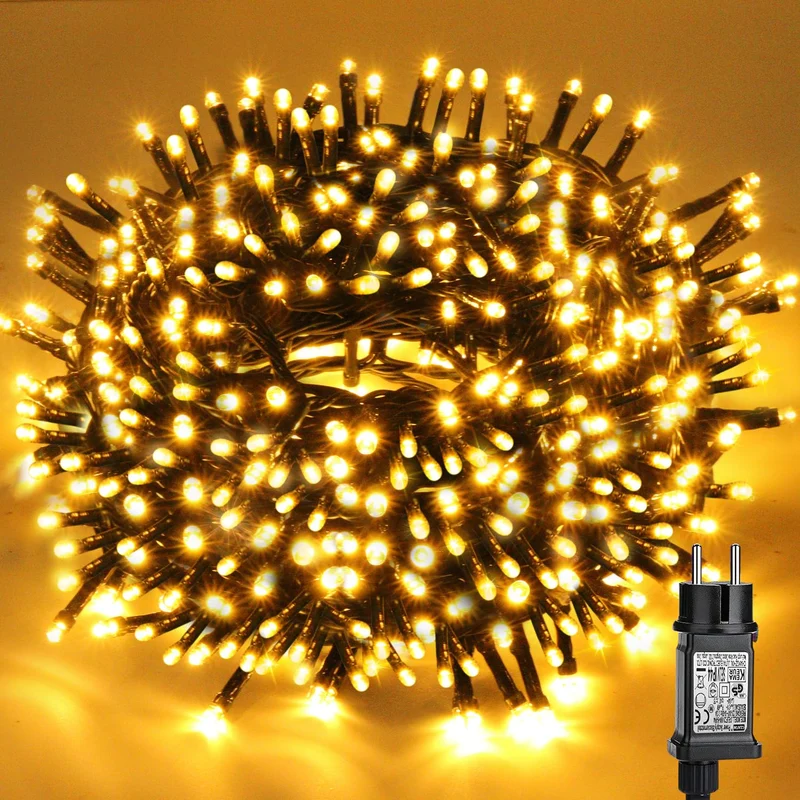 GARITE - Catena luminosa per esterni, 20 m, 200 LED, albero di Natale, bianco caldo, impermeabile, espandibile, con 8 modalità, per interni ed esterni, decorazione giardino, matrimonio, Natale, feste