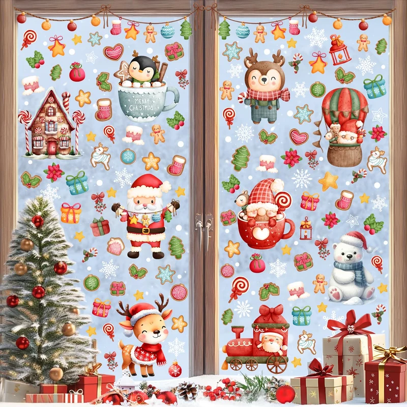 Adesivi Natalizi per Finestre,9 Fogli Vetrofanie Natalizie Riutilizzabili,Rimovibile Decorazioni Natalizie Vetrine Statici in PVC,DIY Stickers Natale Bambini per Addobbo Natale