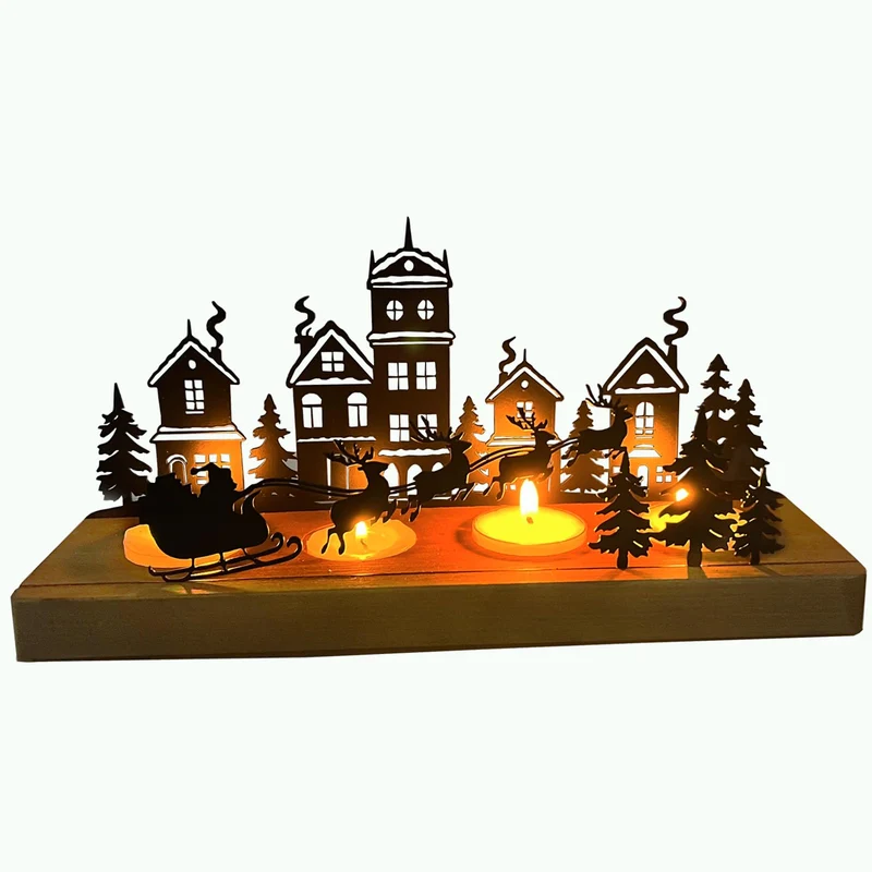Portacandele per Corona Avvento, Porta Candela Natalizio Candele Decorative, Portacandela Natalizio in Metallo con Supporti in Legno, Centrotavola Natalizio Avvento candele, Centro Tavola Moderno