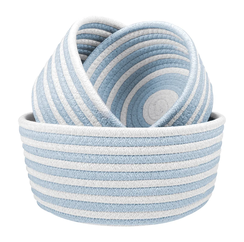 Set 3 Cestini in Corda di Cotone Bicolore Design Moderno ed Elegante Il Gruppone