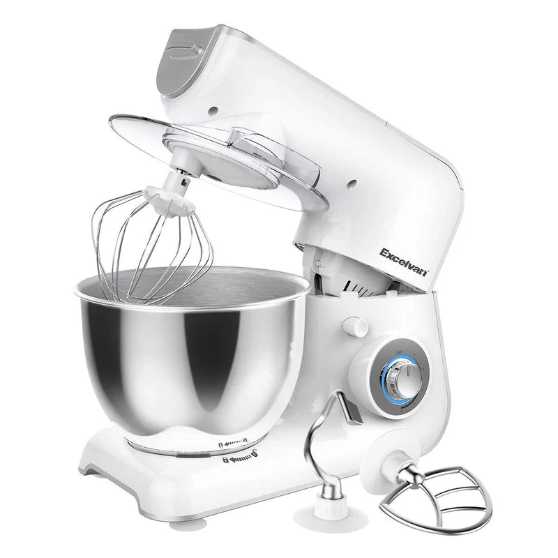 EXCELVAN 3-in-1 Miscelatore Planetario da 1000W con Ciotola in Acciaio Inossidabile da 4,0 Litri, Frusta, Gancio per Impastare, 5 Velocità, Decorazione a LED